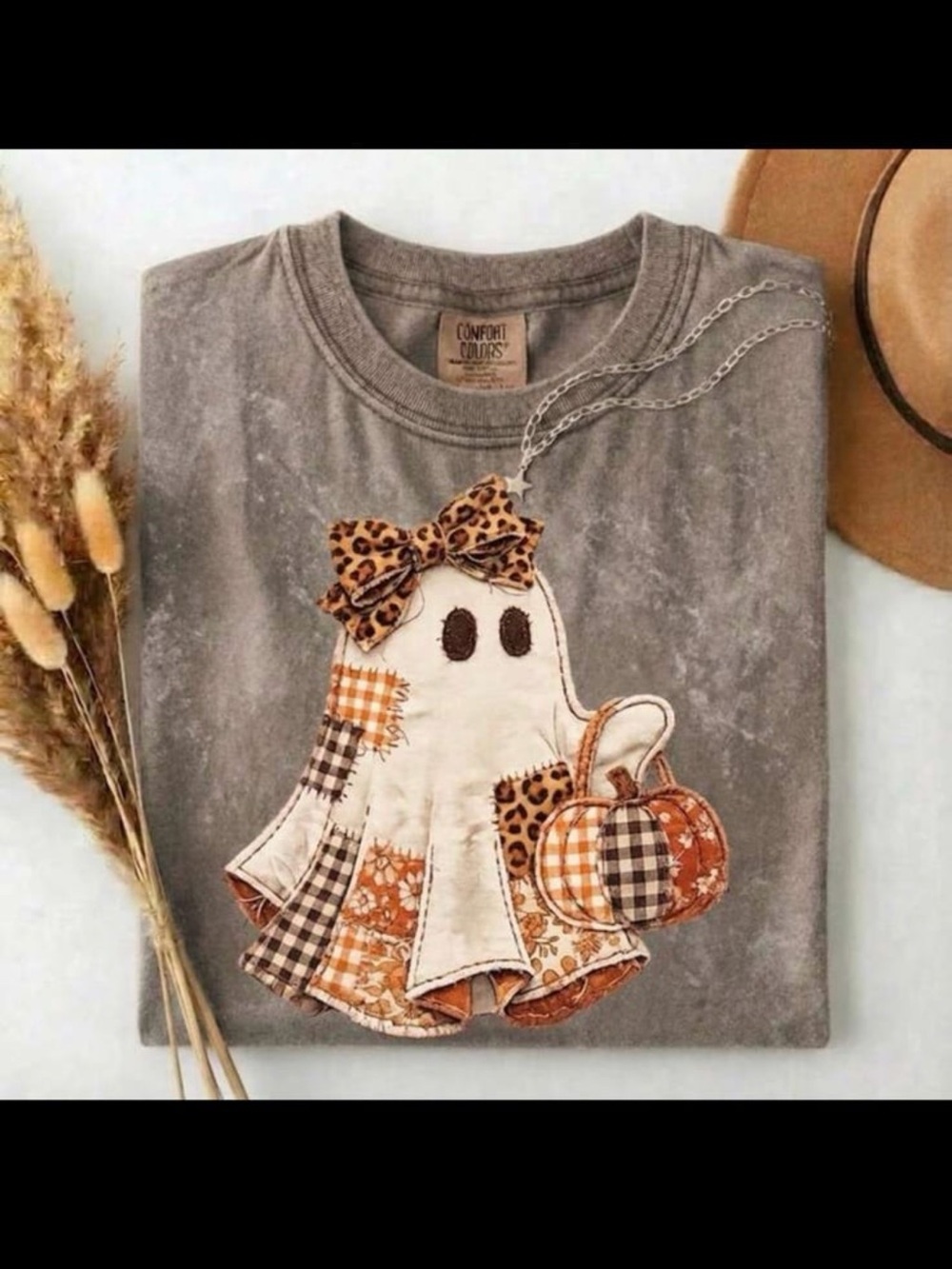 Faux Patchwork Ghost Shirt, Coquette Halloween Ghost Tee